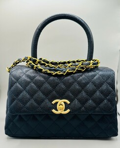 美品 シャネル キャビアスキン ココハンドル マトラッセ ゴールドチェーン ハンドバッグ ショルダーバッグ 2way CHANEL