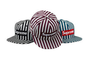 Supreme 13AW Supreme Striped Box Logo New Era キャップ バーガンディ シュプリーム