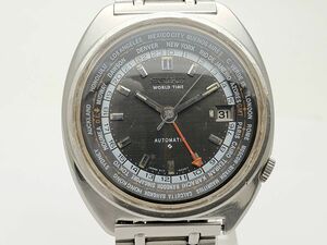 1000円スタート 腕時計 SEIKO セイコー WORLD TIME ワールドタイム 6117-6400 自動巻 AT ブラック文字盤 デイト メンズ WHO N221