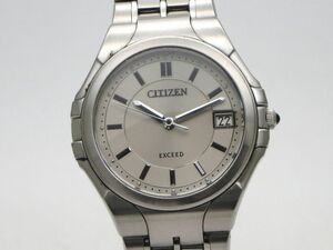 1000円スタート 腕時計 CITIZEN シチズン EXCEED エクシード A690-T001220 クオーツ QZ デイト シルバー文字盤 メンズ 9 J60023