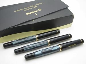 1000円スタート 万年筆/ボールペン 3点まとめ PELIKAN ペリカン マーブルグリーン×ブラック ペン先M刻印 付属品付 文房具 11 N60028