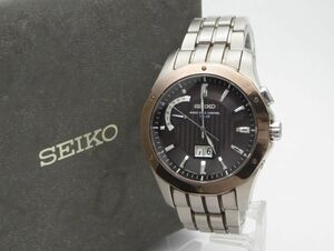 1000円スタート 腕時計 SEIKO セイコー ブライツ 8B43-0AA0 電波ソーラー デイト グレー系文字盤 ラウンド チタン メンズ 9 J60029