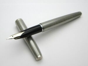 1000円スタート 万年筆 SAILOR セーラー SILVER ペン先18K WG 2刻印 シルバー 格子柄 長さ約13.6cm 文房具 筆記用具 TMS N60039