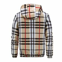 新品 チェック柄 ナイロン フード ジャケット ウインドブレーカー タータンチェック Plaid nylon jacket ベージュ 大きいサイズ 5XＬ BIG_画像2