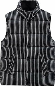 新品 ストライプ ダウンベスト ピンストライプ柄 中綿ベスト Striped Down Vest ブラック 黒 サイズ 2XL