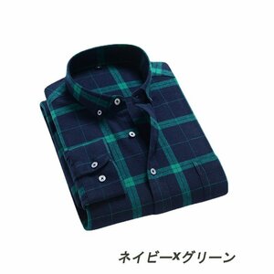 (新品）チェック柄 ネル シャツ FLANNEL SHIRTS バファロープレイド 柄 フランネル 長袖シャツ XL ネイビーｘグリーン