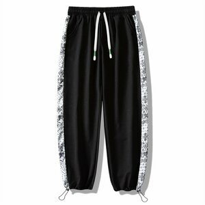 【新品 】【送料無料】サイド バンダナ柄 スウェットパンツ sweat pants with bandannas ペイズリー カラー：ブラックｘホワイト サイズ L