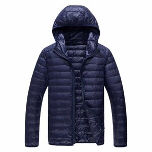 (新品) フード ダウン ジャケット 中綿ブルゾン Down jacket ネイビー 紺色 サイズ 3XＬ【送料無料】