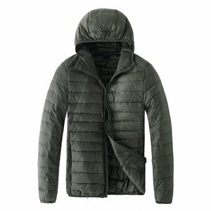 (新品) フード ダウン ジャケット 中綿ブルゾン Down jacket オリーブグリーン色 サイズ 3XＬ【送料無料】