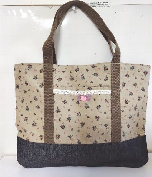 レッスンバッグ小花柄べ―ジュC2 ハンドメイド