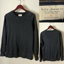 ★【国内正規品 ポルトガル製】 Nudie Jeans ヌーディー ジーンズ コットン 100% Vガゼット スウェット トレーナー シャツ 長袖 S ブラック_画像1