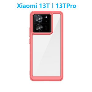 レッド Xiaomi 13T 13TPro ケース TPU 透明 保護ケース ハードケース 耐衝撃 吸収 ストラップホール シャオミ サーティーンティープロ 軽量