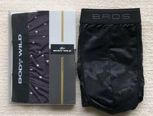 BODY WILD＆BROS ボクサーパンツ Ｌサイズ ドット パープル 日本製＆迷彩 ブラック 2枚セット