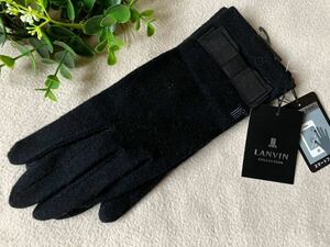 ★新品★ LANVIN ランバン リボン付　カシミヤ混 手袋 レディース スマホ対応 ブラック