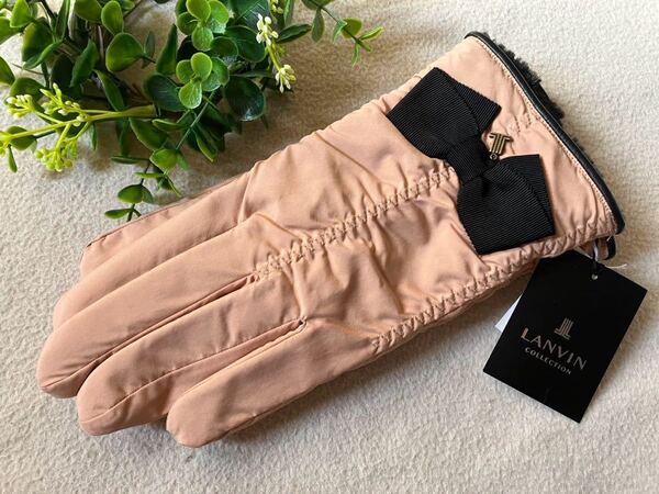★新品★ LANVIN ランバン リボン&チャーム 防風 手袋 レディース 手袋 オレンジがかったベージュ