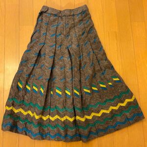 ヴィンテージ スカート 柄 上品 幾何学 モダン 80s ロングスカート 冬 厚手 個性的 レア ボトムス sサイズ 未使用