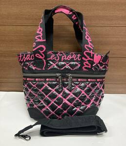 レスポートサック LESPORTSAC ♪ 2WAYバッグ 外観美品 ショルダーバッグ ハンドバッグ バッグ キルティング ブラック×ピンク