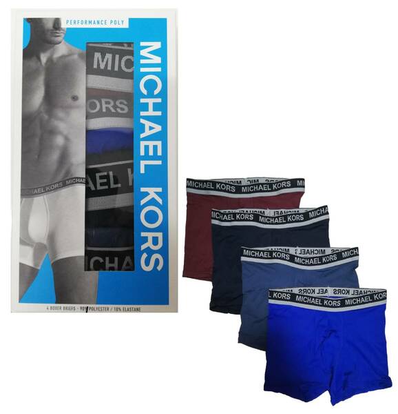 マイケルコース メンズ ボクサーパンツ ブルー/ブルーグレー/ブラック/エンジ 4枚セット Mサイズ 青青灰黒紅 アンダーウェア MICHAEL KORS
