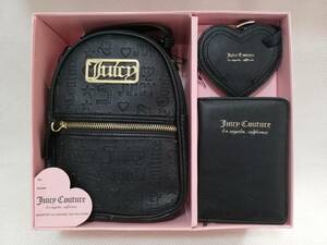  new goods! Juicy Couture Logo type pushed . Mini rucksack & name tag & passport case set black / Gold JUICY COUTURE