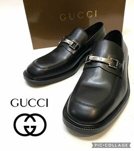 未使用 GUCCI ジャッキー ホースビット レザーローファー グッチ 革靴 モカシン ドレスshoes スリッポン ブラック 40 1/2