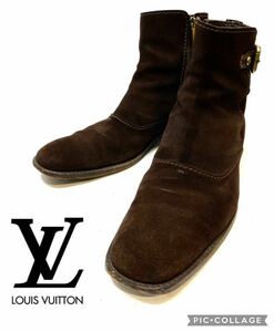 LOUIS VUITTON MENS ベルトストラップ スエード サイドジップブーツ ルイヴィトン チャッカブーツ レザーシューズ boots ブラウン 8 1/2