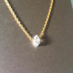 1粒ハーキマーダイヤモンド サージカルステンレス製 ネックレス アジャスター付き シェルパールチャーム ゴールド