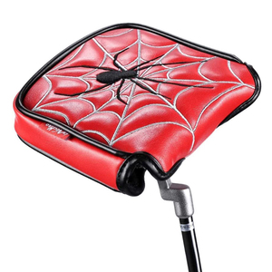 ゴルフクラブパターカバースパイダー ネオマレットタイプ着用　高級PUレザー素材 シングルボタン ゴルフパターカバー 刺繍蜘蛛3色のレッド