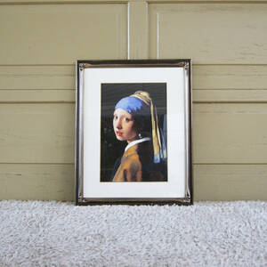 5583【Vermeer ヨハネス フェルメール 真珠の耳飾の少女 複製画 上質額縁 フレーム入 印刷】青いターバンの少女 アンティーク ヴィンテージ