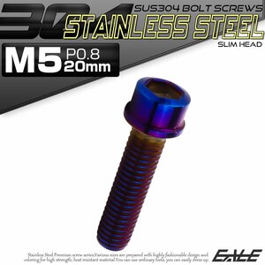 キャップボルト M5×20mm P0.8 六角穴付きボルト スリムヘッド 焼きチタンカラー カスタムボルト ステンレス製 TB1090