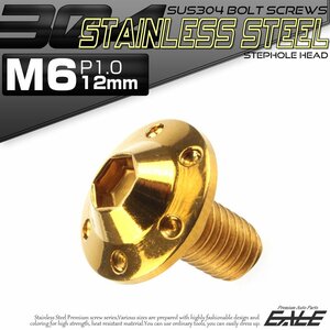 SUS304 フランジ付き ボタンボルト M6×12mm P1.0 六角穴 ゴールド ステップホール ステンレス ボルト TR0191