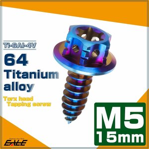 64チタン製 M5×15mm タッピングネジ トルクス穴 フランジ付 ヘキサゴンヘッド ビス 焼きチタン ダークカラー JA1202