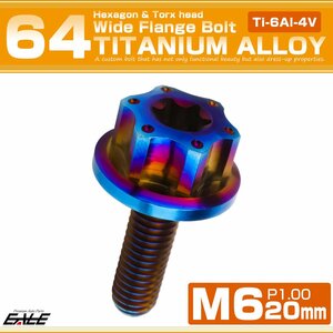 64チタン M6×20mm P1.0 ワイドフランジ 六角ボルト トルクス穴 ホールヘッド デザインボルト ダークカラー 焼きチタンカラー JA1237