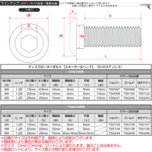 M8×20mm P=1.25 ヤマハ用 ブレーキ ディスク ローター ボルト SUS304 ステンレス スターホールヘッド シルバー TD0104_画像4