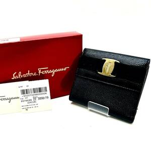 1円〜　美品　フェラガモ　Salvatore Ferragamo 三つ折り財布　ミニウォレット　レザー　革　がま口　ガンチーニ　箱付き　K76