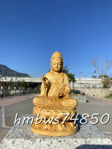 新品 仏教美術 観音菩薩 坐像 仏像 彫刻 ツゲ 自然木 職人 手作り 置物 工芸品 東洋彫刻 高さ13cm_画像5