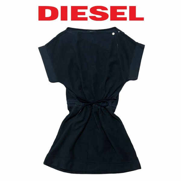 ★美品 DIESEL ディーゼル ノースリーブ ワンピース ひざ丈 ネイビー ブルガリア製 チュニック