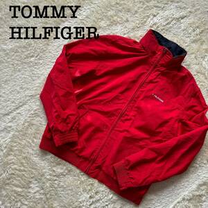 1円出品 TOMMY HILFIGER トミーヒルフィガー ナイロンジャケット レッド赤 ブルゾン ジップアップ XL ビッグシルエット