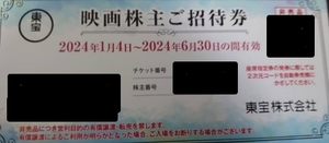 最新 東宝 株主優待 映画招待券2枚 TOHOシネマズ シネコン 2024年1月4日～2024年6月30日まで ミニレター