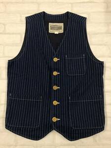 ■ PHERROW'S フェローズ WABASH WORK VEST ウォバッシュ デニム ワークベスト インディゴ ストライプ 40 日本製 ●231208