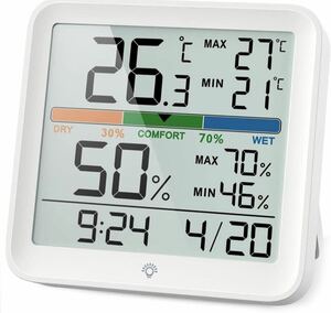 温湿度計 デジタル湿度計 室内温度計 卓上スタンド マグネット　ライト付きLCD