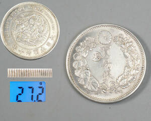 #M#　円銀 銀貨　貿易銀　丸銀左打 明治10年(1877)　量目：約 27.2g　古銭　貨幣