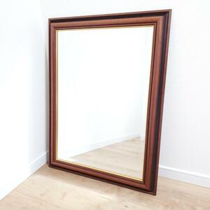 大型鏡 木製ミラー 長方形 四角形 壁掛ミラー ブラウン