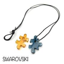 SWAROVSKI｜スワロフスキー ネックレス【アクティ】パズルモチーフ クリスタルガラス ネイビー/オレンジ系 紐/ロング ブランド a91et_画像1