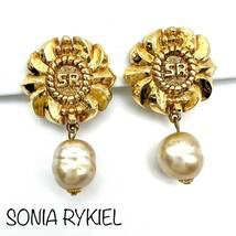 SONIA RYKIEL｜ソニアリキエル イヤリング【アクティ】SR/ロゴ フラワー フェイクパール ゴールドカラー ヴィンテージ ブランド a115et_画像1