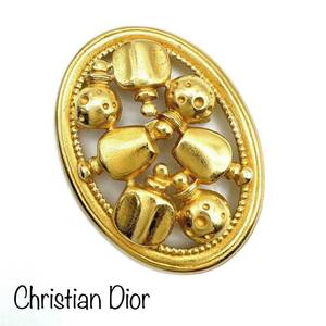 Christian Dior｜クリスチャンディオール ブローチ【アクティ】オーバル パフュームボトル/香水 ゴールド系 ヴィンテージ ブランド a127et