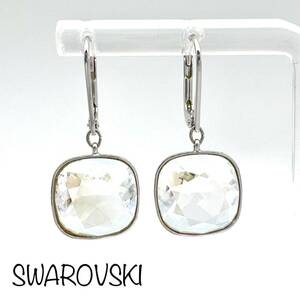 SWAROVSKI｜スワロフスキー ピアス【アクティ】スクエア クリスタルガラス シルバーカラー フープピアス ブランド a141et