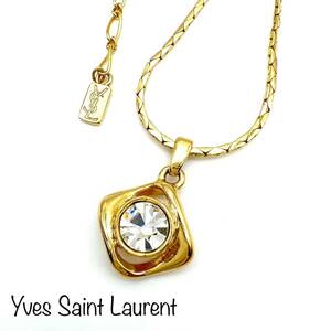 Yves Saint Laurent｜イヴ・サンローラン ネックレス【アクティ】ゴールドカラー ラインストーン スクエア ヴィンテージ ブランド a177et