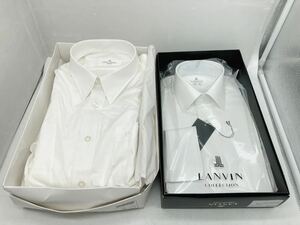 LANVIN クレージュワイシャツ2枚組 長袖シャツ ホワイト綿 コットン メンズ ランバン ワイシャツ 紳士シャツ スーツ 箱付き