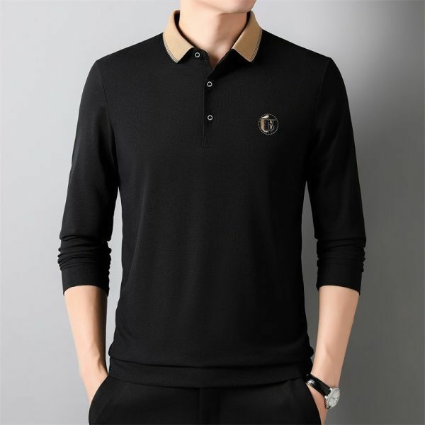 t8 【 L 】黒 長袖 薄手 ポロシャツ メンズ ゴルフ ゴルフウェア シニア シンプル カジュアル トップス