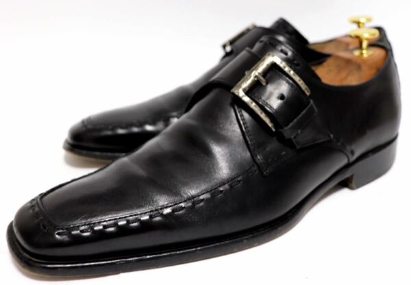 [良品] イタリア製革靴　VISARUNO 41 25.5㎝　ビジネスシューズ スワールトゥ ブラック　高級靴　本革　レザー　フォーマル　送料無料！